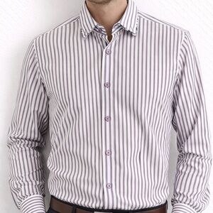 Coogi Luxe Stretch Collection Purple Striped Long Sleeve Button Down XL